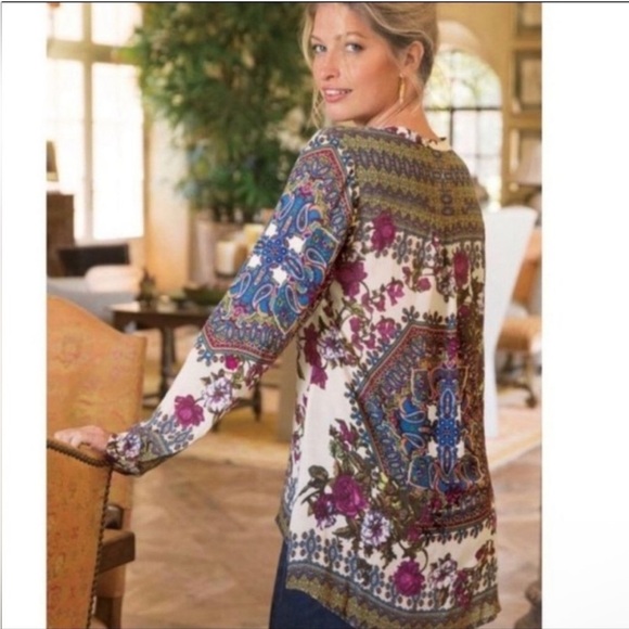 Soft Surroundings Paloma Floral Geometric Printed Velvet Tunic Top - Picture 2 of 10